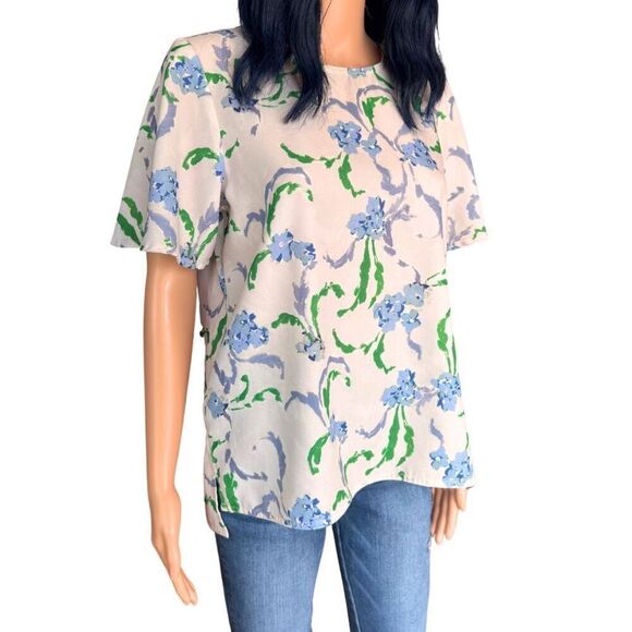 Prabal Gurung Cream Brushstroke Floral Blouse Top - Picture 3 of 8